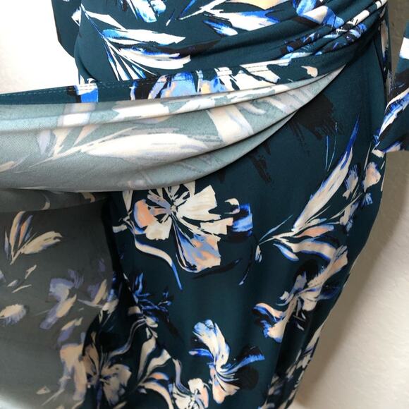 Eliza J teal green white floral faux wrap dress size 2 - Picture 10 of 16